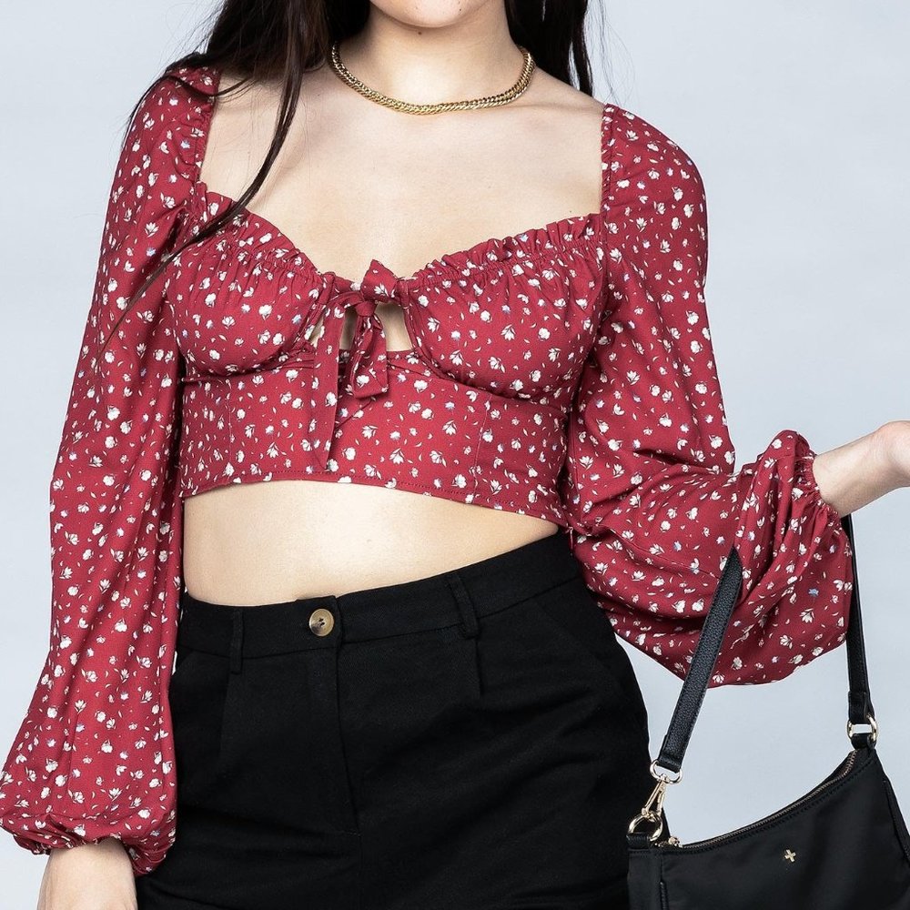 Princess Polly ALEX TOP BURGUNDY FLORAL- US 2